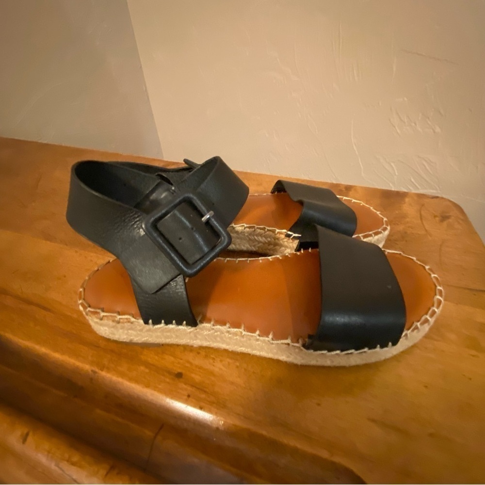 Gianni Bini Womens Black Leather Espadrille Sandal Platform Sz 7 M
